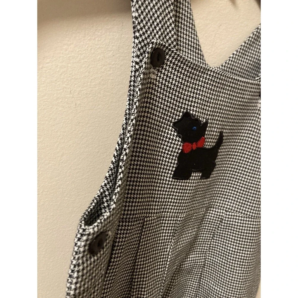 Vintage Kids Houndstooth Bibs Scottie Dog Jumpsuit Romper 24m Black‎ White
